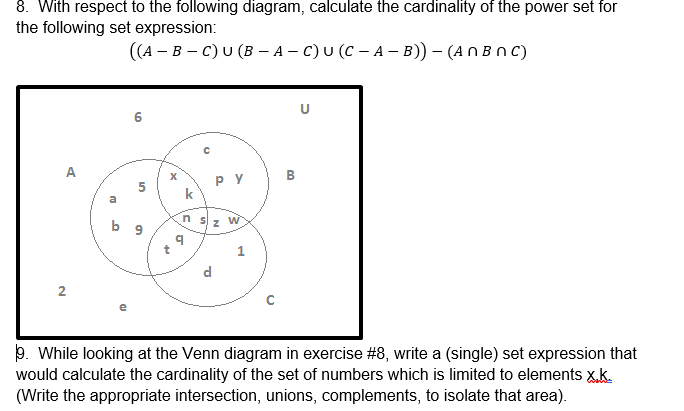 ((A – B – C) U (B – A – C) U (C – A – B) – (AN B N C)
