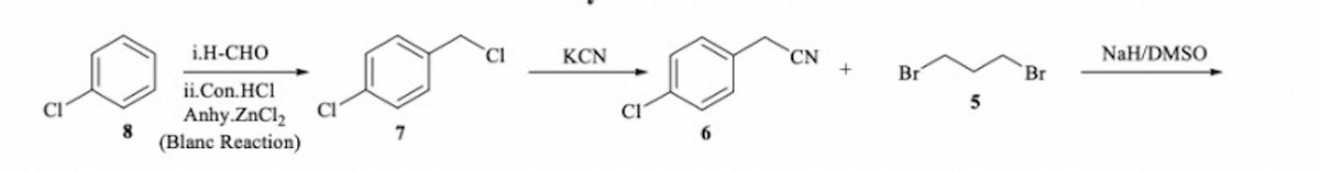 i.H-CHO
CI
KCN
CN
NaH/DMSO
Br
Br
ii.Con.HCl
CI
Anhy.ZnCl2
(Blanc Reaction)
7
