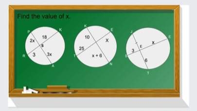 Find the value of x.
K
18
2x
10
25
3
3x
X+6
