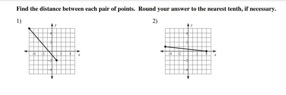 Find the distance between each pair of points. Round your answer to the nearest tenth, if necessary.
1)
2)
