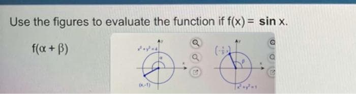 Use the figures to evaluate the function if f(x) = sin x.
f(a + B)
(x-1)
