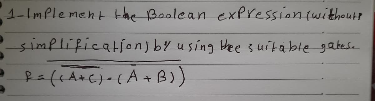 1-1mPle meht the Boolean expression(withoutt
simplificationjby using Hee suitable gatese
