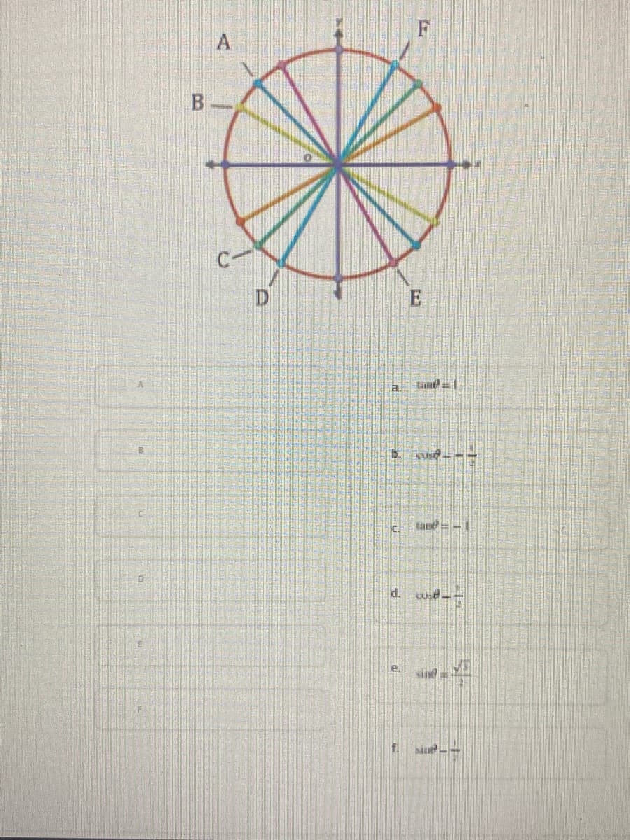 F
A
B-
C-
D
E
a.
b.
C.
tane= -1
d.
Cuse.
e.
sind
f.
sin
