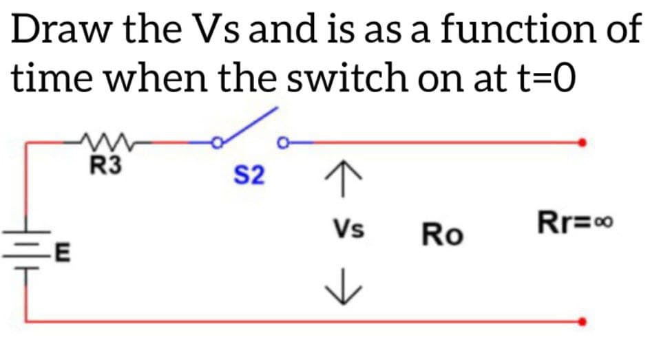 Draw the Vs and is as a function of
time when the switch on at t=0
R3
S2
Vs
Rr=00
Ro
-E
к