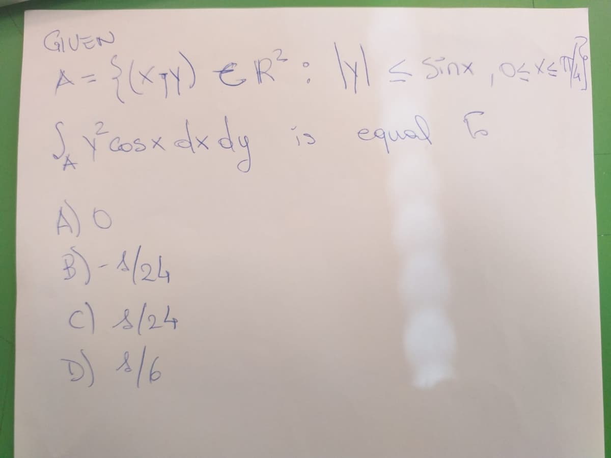 GUEN
{) ER
Y s Sinx OS XE
2.
COSX
equal ĥ
is
c) s/24
D) 1/6
