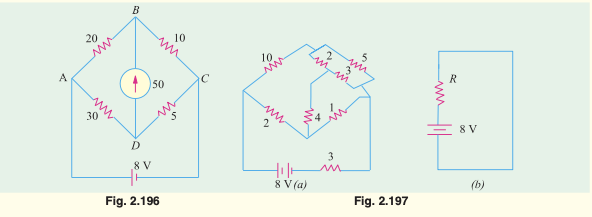 B
20
10
10
in
R
A
1 50
30
2
8 V
D.
3
8 V
(b)
8 V (a)
Fig. 2.197
Fig. 2.196
in
