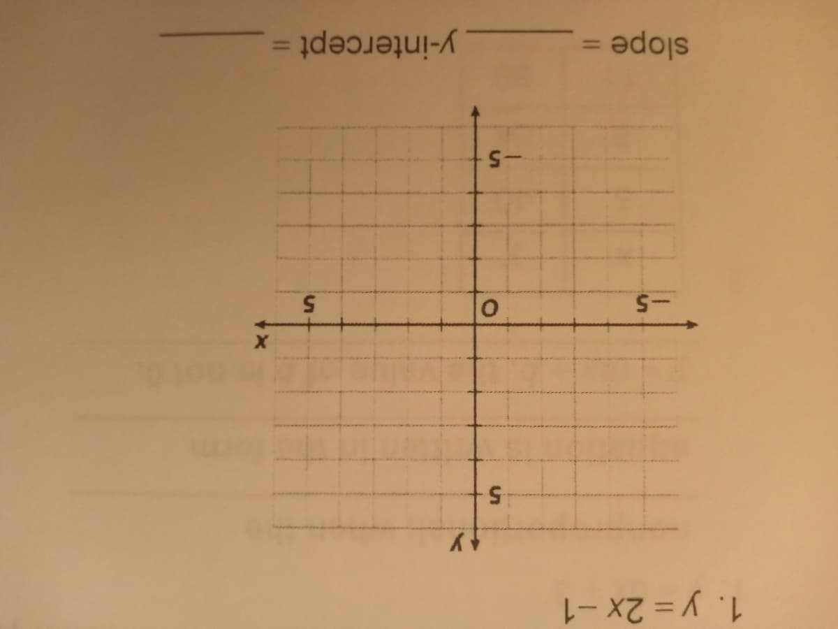 1. y= 2x-1
5.
-5
-5
y-intercept =
%3D
slope:
%3D
