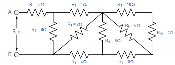 R; = 60
R3 = 42
Rg = 102
%3D
A C
R4 = 82
Rg = 60
REQ
R2 = 82
R10 = 22
Re = 62
BO
Rs = 42
R7 = 82
