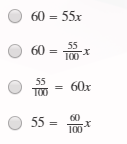 60 = 55x
60
55
X-
100
55
60x
O 55
100
60
