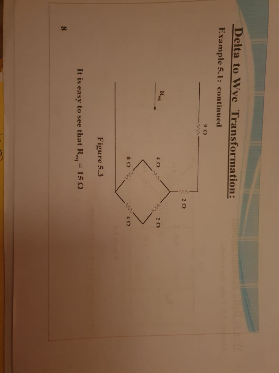 Delta to Wye Transformation:
Example 5.1: continued
Re
80
Figure 5.3
It is easy to see that R = 15 2
