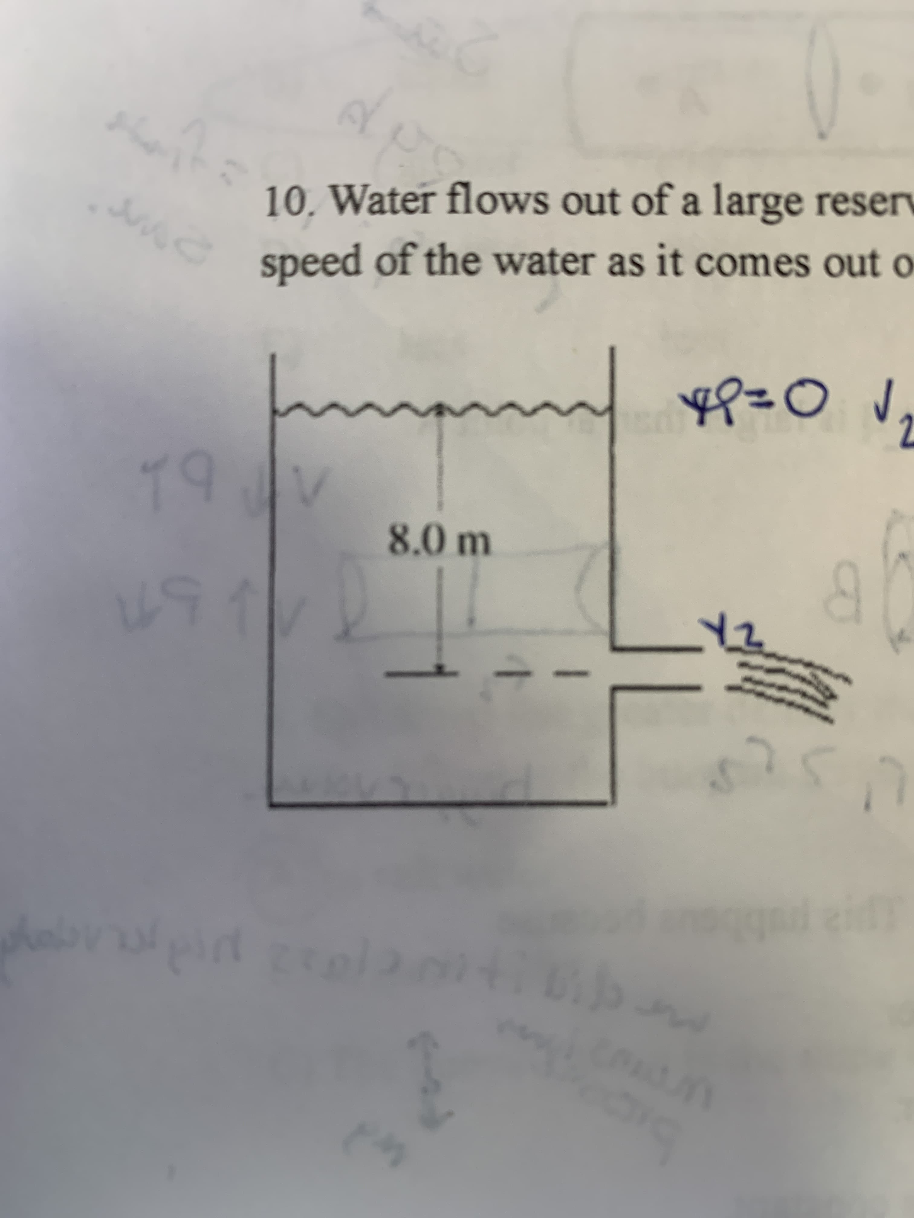 10. Water flows out of a large reserv
speed of the water as it comes out o
Use
