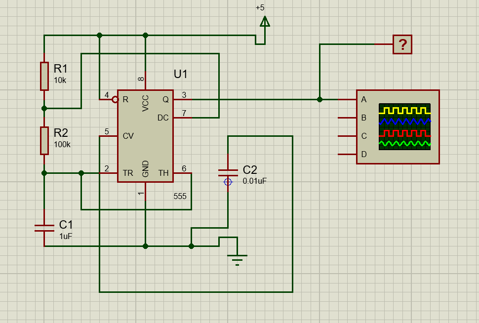 R1
10k
R2
100k
C1
1uF
5
2
R
CV
TR
∞
VCC
GND
1
Q
DC
ΤΗ
U1
3
7
6
555
HE
+5
C2
0.01uF
A
B
?
nnnnn
с nnnnn
D