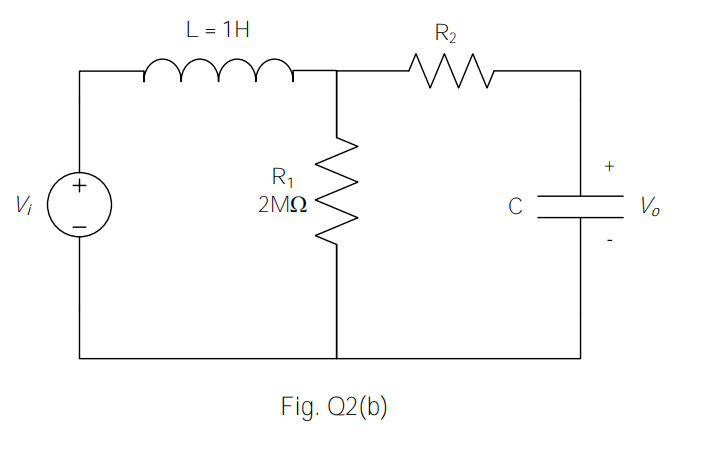 L = 1H
R2
R1
2MQ
C
Vo
Vi
Fig. Q2(b)
+,
