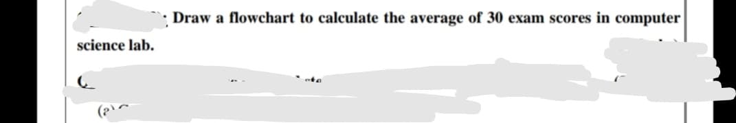 Draw a flowchart to calculate the average of 30 exam scores in computer
science lab.
(?\~
