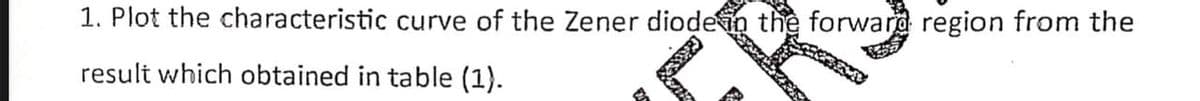 1. Plot the characteristic curve of the Zener diodein the forware region from the
result which obtained in table (1).
