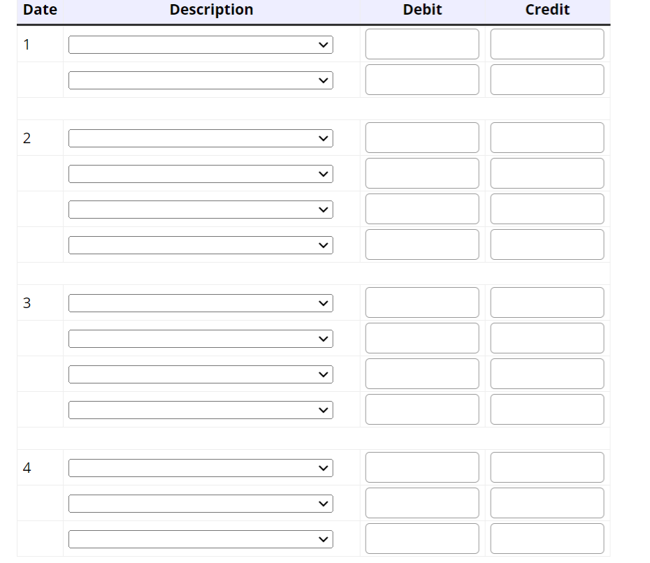 Date
1
2
3
4
Description
<
>
>
<
Debit
Credit