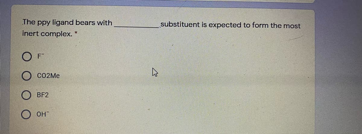 The ppy ligand bears with
inert complex.
substituent is expected to form the most
CO2ME
BF2
OH
