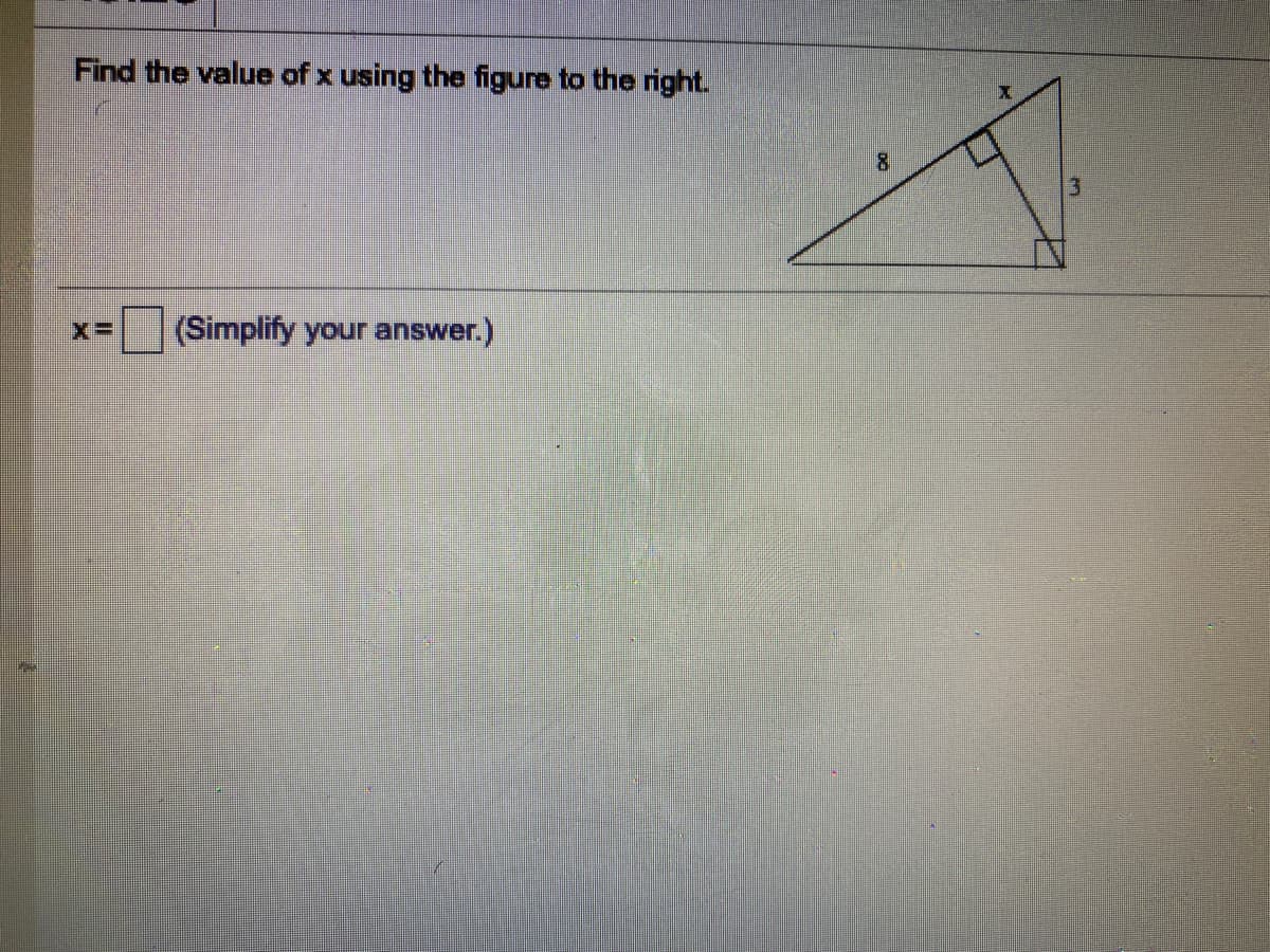 Find the value of x using the figure to the right.
(Simplify your answer.)
