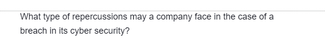 What type of
repercussions may a company face in the case of a
breach in its cyber security?