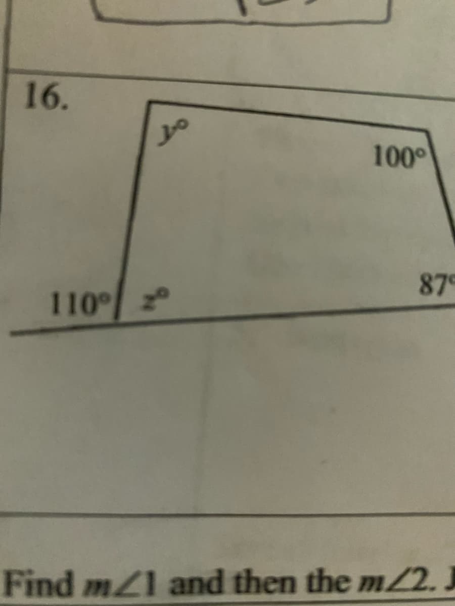 16.
100
87
110
Find mZ1 and then the m/2.
