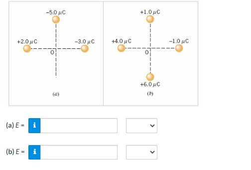 -5.0 μC
+1.0 με
+2.0 με
-3.0C
+4.0μC
-1.0 μC
(a) E = i
(b) E = i
+6.00€
(a)
(b)