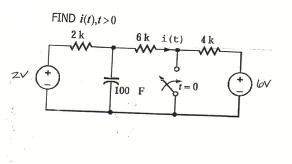 FIND i(t),t>0
2 k
6k i(t)
4 k
ZV
ov
100 F
