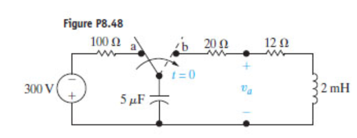 Figure P8.48
100 Ω
20 Ω
12 2
t = 0
300 V
2 mH
5 µF
