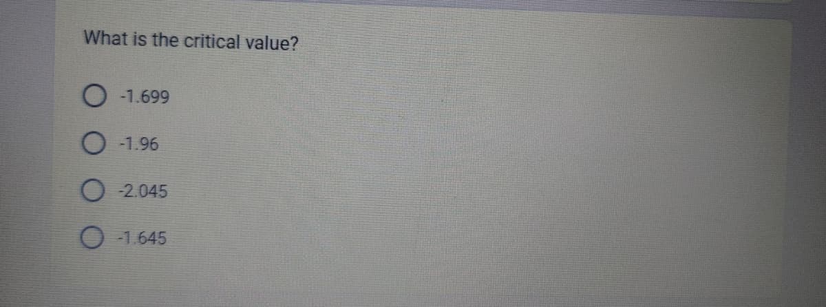 What is the critical value?
O-1.699
-1.96
-2.045
-1.645