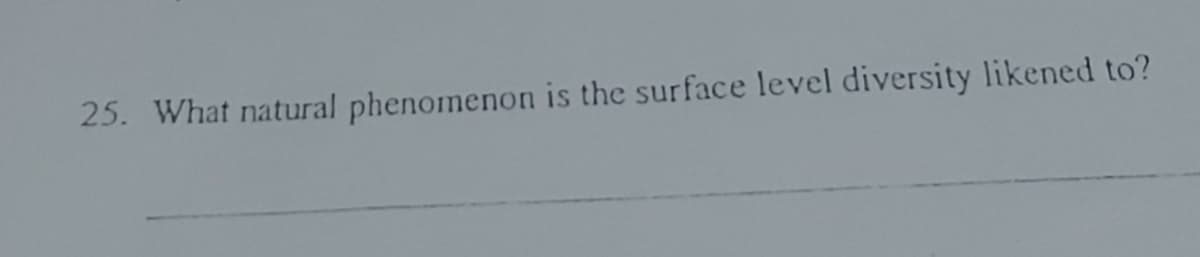 25. What natural phenomenon is the surface level diversity likened to?
