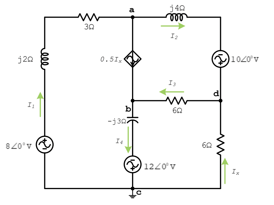 a
j42
0.5Ix
1020°v
j22
I3
d
I1
b
-j327
I4
62
8 20°v
O
1220°v
Ix
2.
ell
