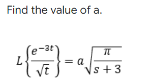 Find the value of a.
L
= a
VE
Vs +3
