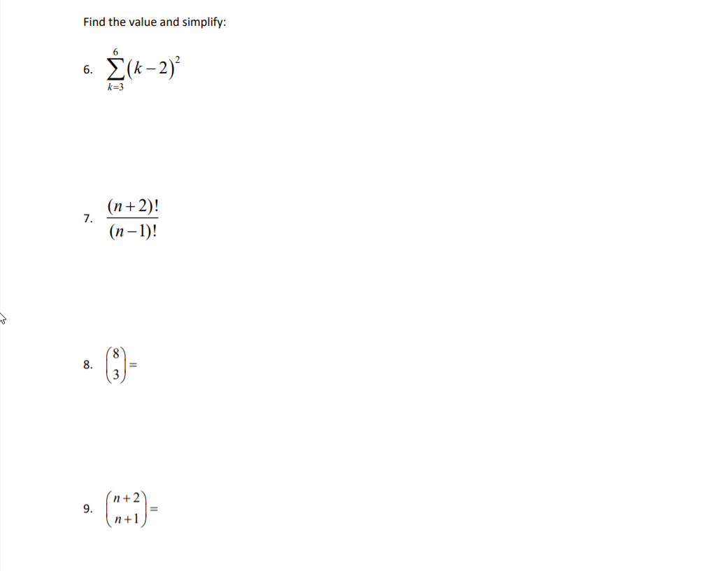 (n+2)!
7.
(n– 1)!
