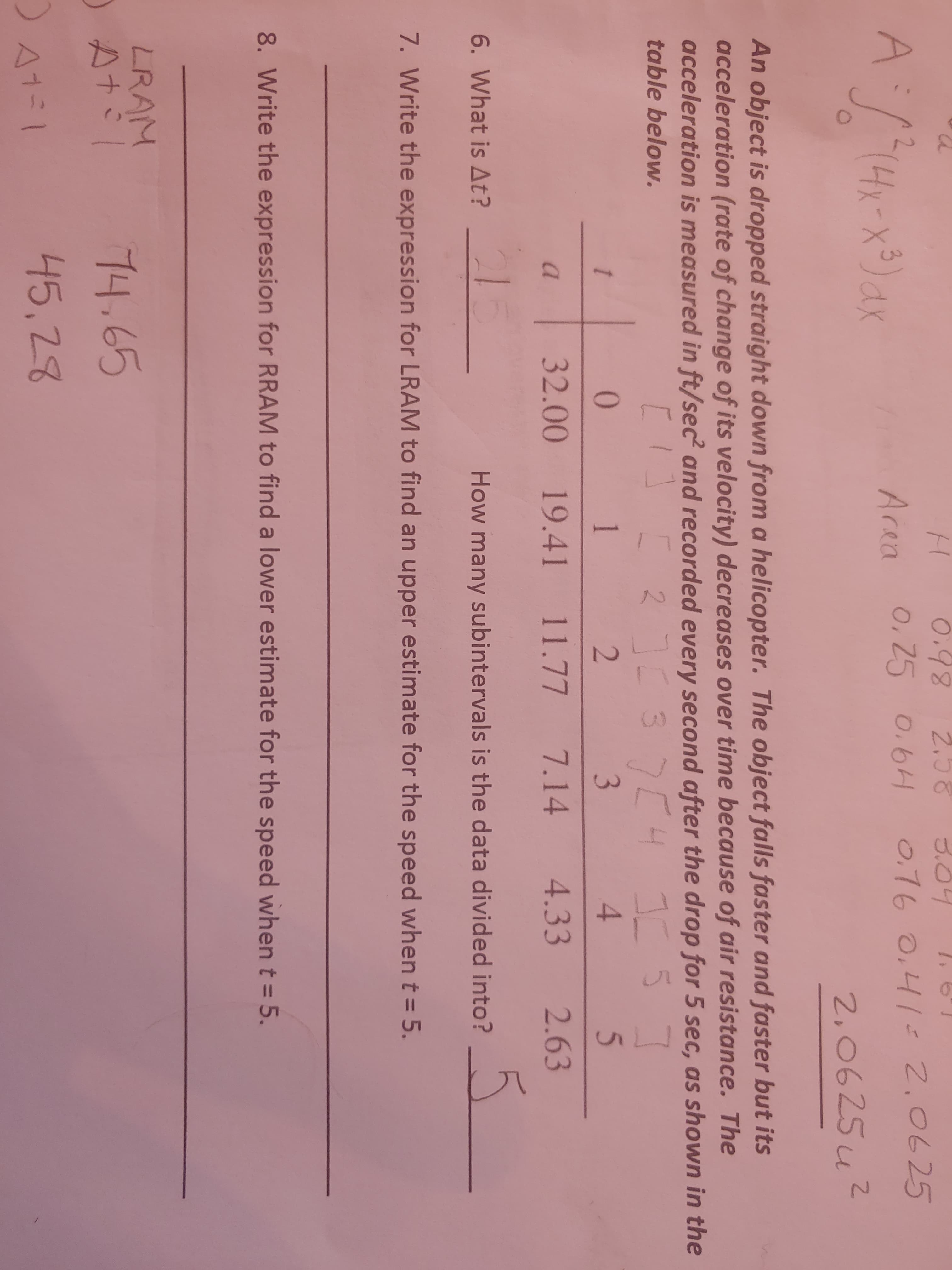 8. Write the expression for RRAM to find a lower estimate for the speed when t = 5.
