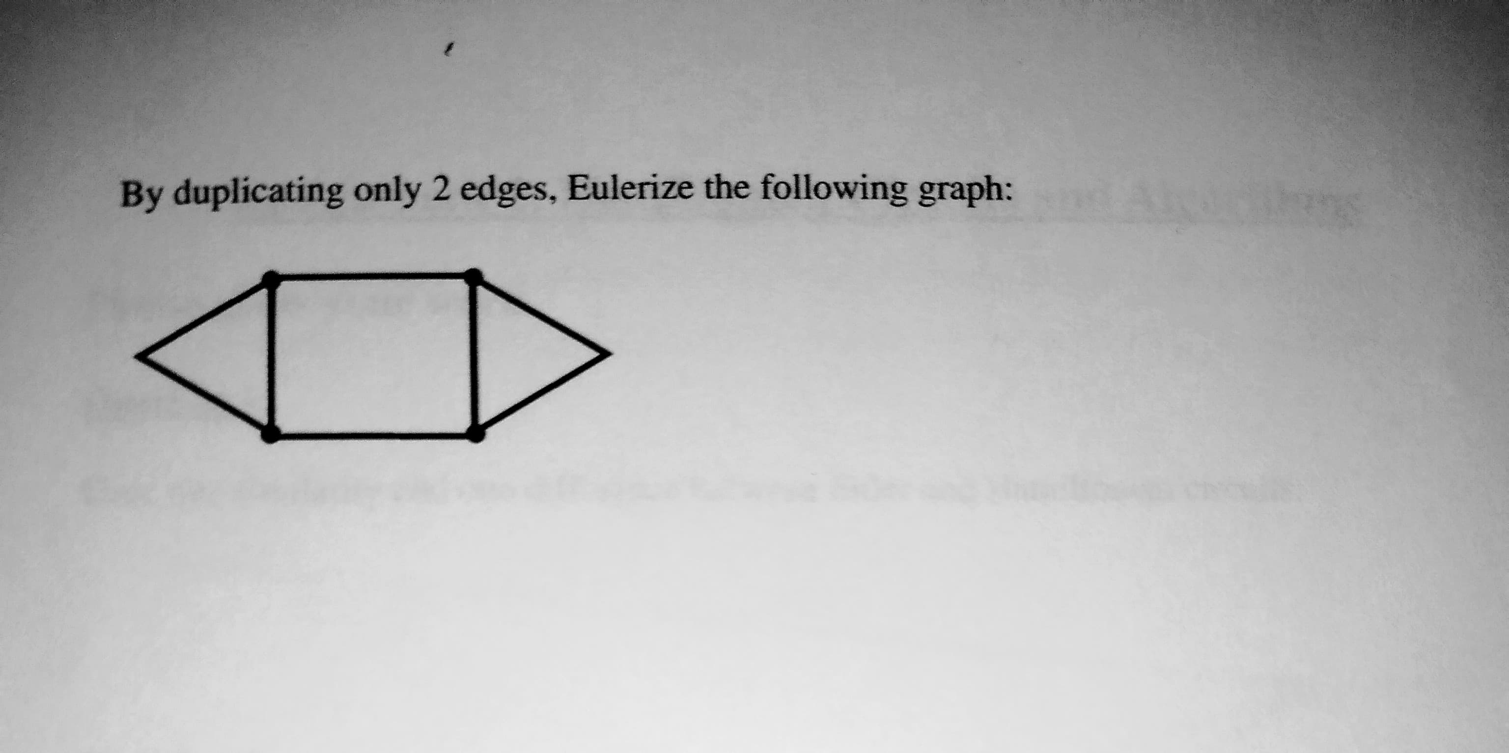 By duplicating only 2 edges, Eulerize the following graph:
