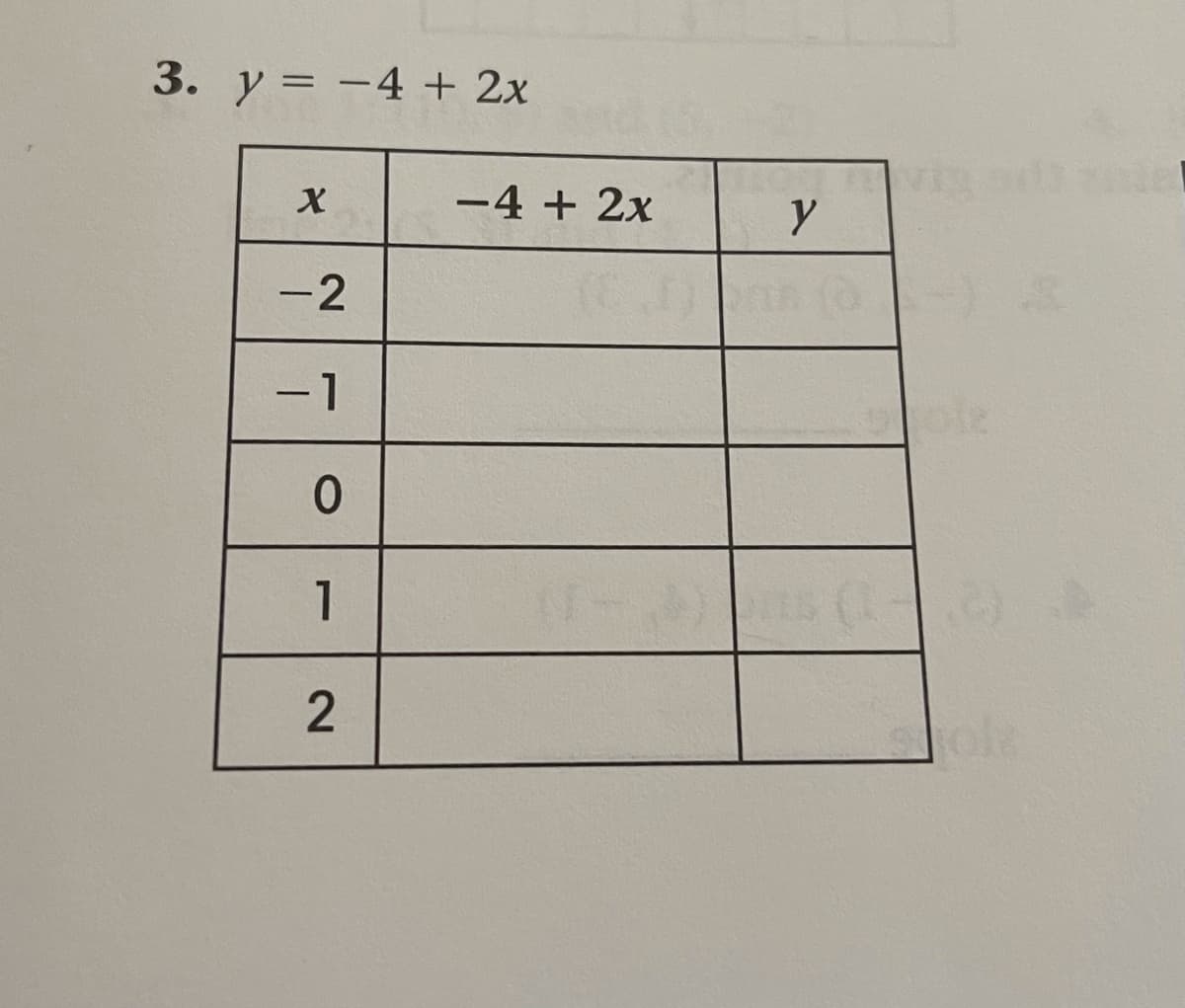 3. y = -4 + 2x
-4 + 2x
-2
-1
1
2.
