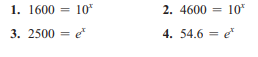 1. 1600 = 10
2. 4600 = 10
%3D
3. 2500 = e
4. 54.6 = e
