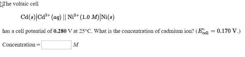 What is the concentration of cadmium ion?
