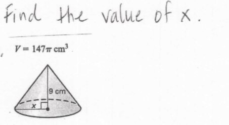 find the value of x.
V = 147 cm³.
9 cm
