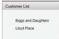 Customer List
Biggs and Daughters
Lloyd Place