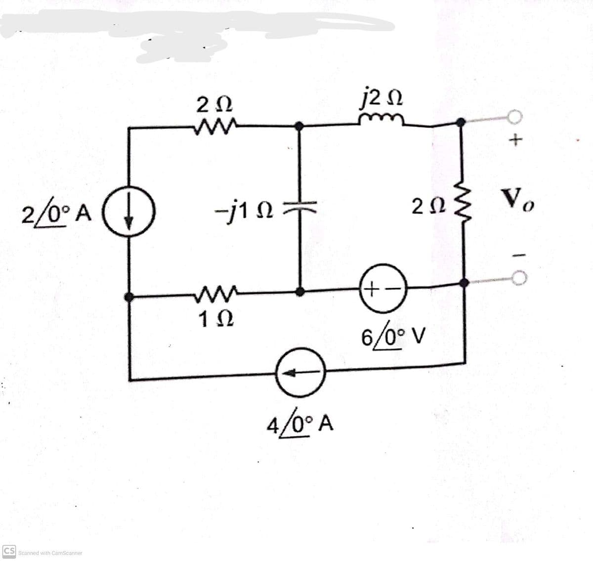 2/0° A
CS Scanned with CamScanner
2 Ω
-j1 Ω
ΠΩΤ
ww
12
4/0° A
j2 Ω
Μ
2ΩΣ Vo
+
6/0ον