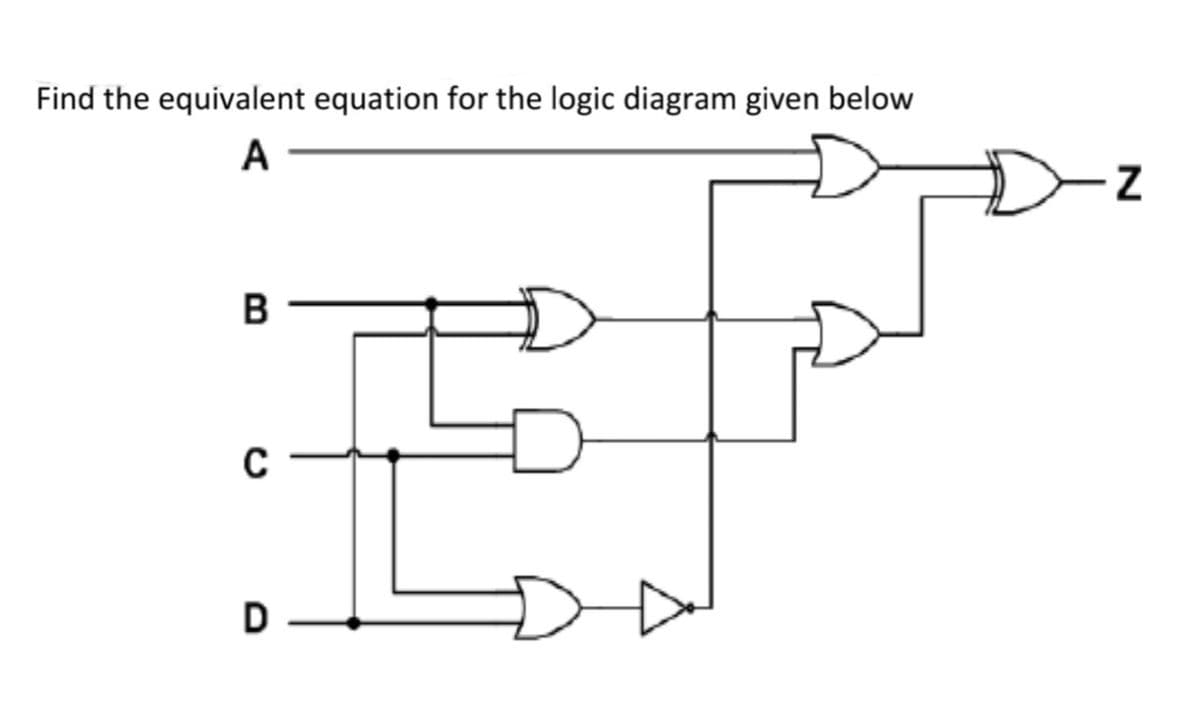 Find the equivalent equation for the logic diagram given below
A
D
N
