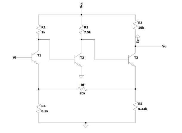 R3
R1
R2
10k
1k
7.5k
Vo
T1
Vi
T2
T3
Rf
20k
RS
R4
0.33k
0.2k
Vcc
