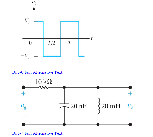 Vg
-t
T/2
- Vm
16.5-6 Full Alternative Text
10 kN
20 nF
20 mH Vo
Vg
16.5-7 Full Alternative Text
