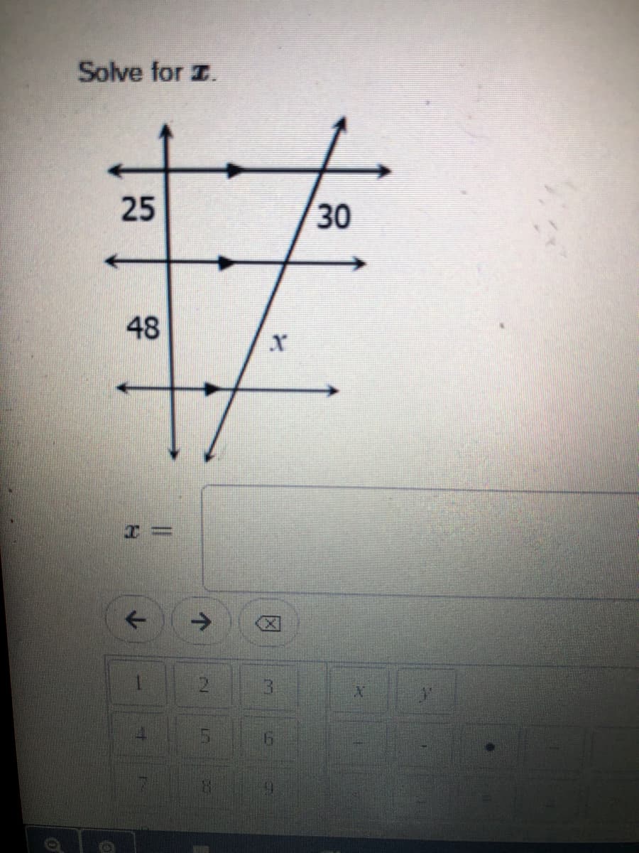 Solve for z.
25
48
30
因
