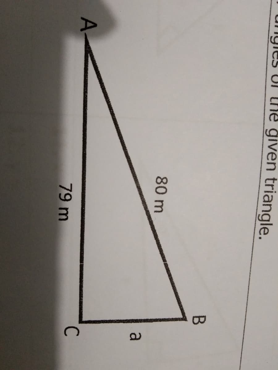 ungles of the given triangle.
80 m
A
79 m
B
a
C