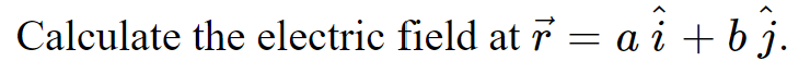 Calculate the electric field at 7 = a i + b j.
%3D
