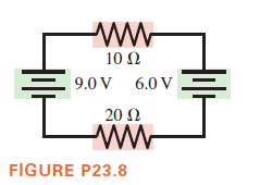 ww
10 Ω
9.0 V 6.0 V
20 Ω
FIGURE P23.8
