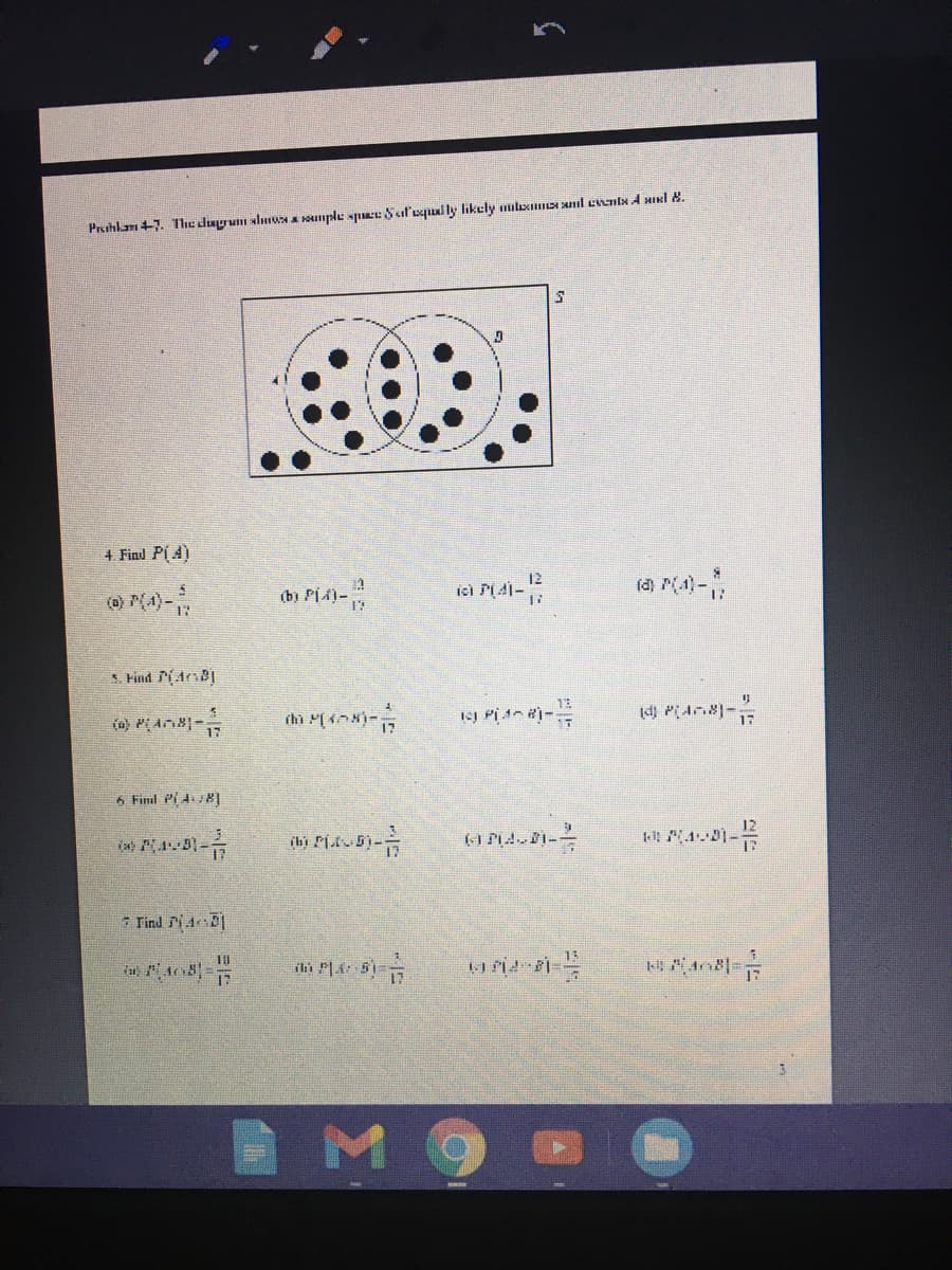 Prahlam 7. The dugrum slmua A Mmple spae Sul'uqually likely mlx anl enlx A Hikl 8.
4 Find PI A)
12
ici A1-
(0)
* Find PAr
(o) Pi A|-
17
6 Find PiA8]
* Tind ri4 D
M9
