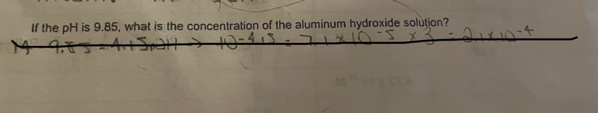 If the pH is 9.85, what is the concentration of the aluminum hydroxide solution?
4955-A1S
10-415
