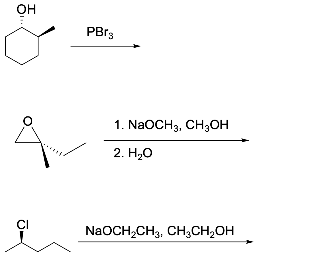 OH
PBR3
1. NaOCH3, CHзОН
2. HаО
CI
NaOCH,CH3, CH;CH2OH

